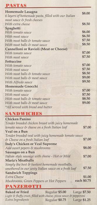 Judy's Italian Pizzeria menu