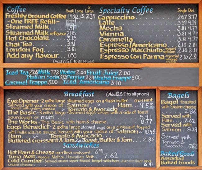 All Day Cafe Menu, Menu for All Day Cafe, Lower Lonsdale, North