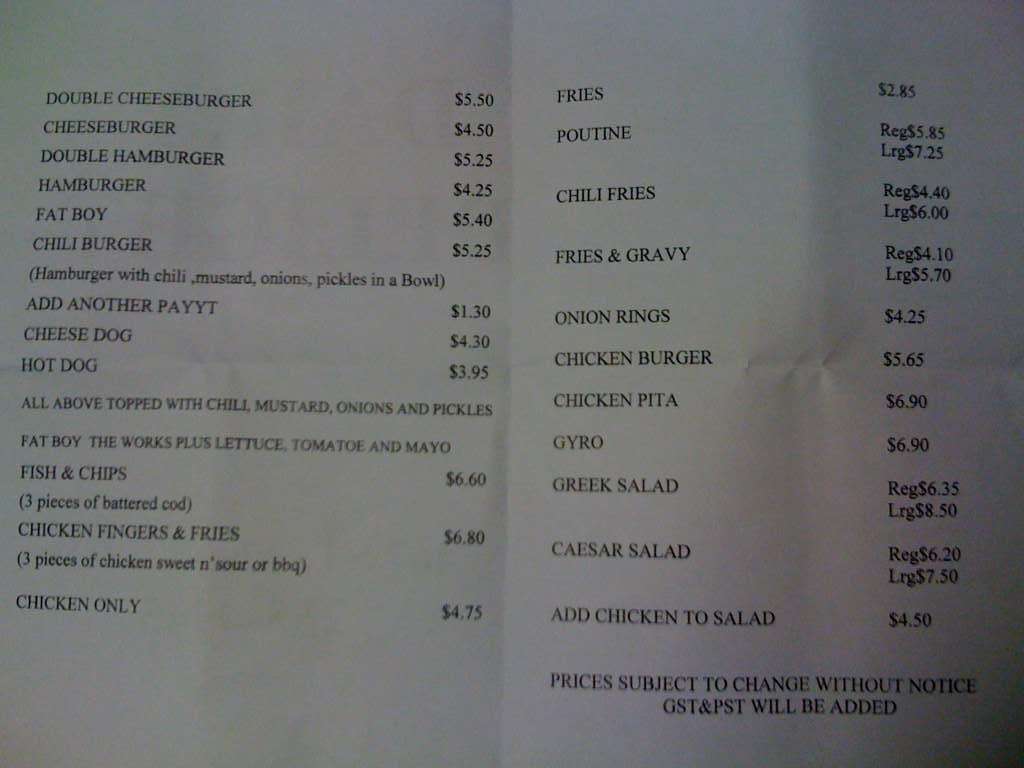 Menu at Dairy Delight, 467 St Anne's Rd Restaurant prices