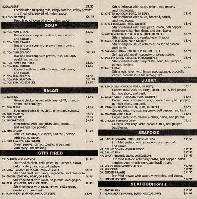 Menu at Thai In Fife restaurant, Fife