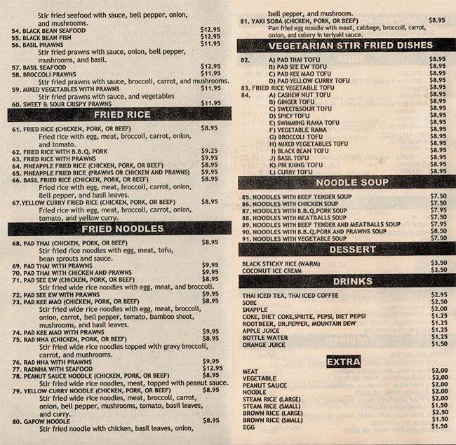 Menu at Thai In Fife restaurant, Fife