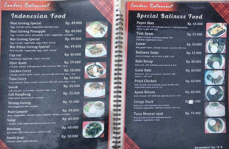 Carta de Canderi Restaurant