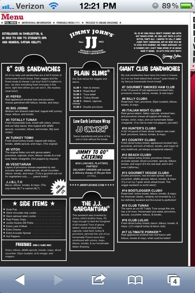 Jimmy John's Menu, Menu for Jimmy John's, Plymouth, Twin Cities