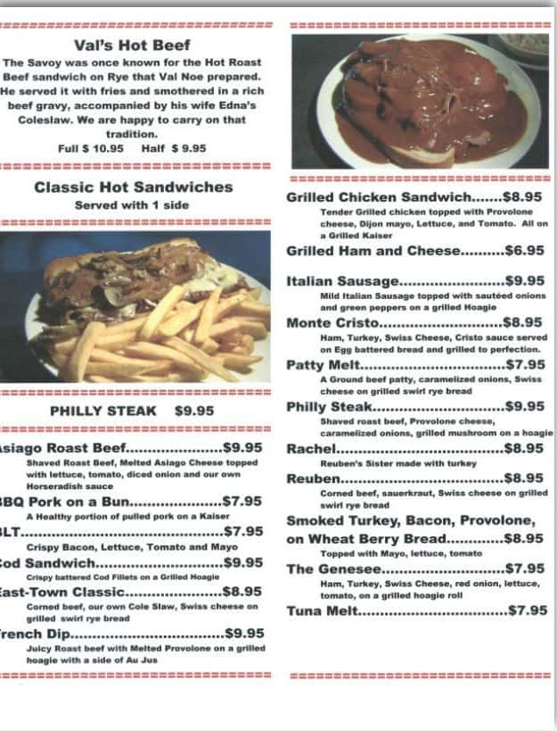 Menu at Savoy Bar & Grill, Saginaw