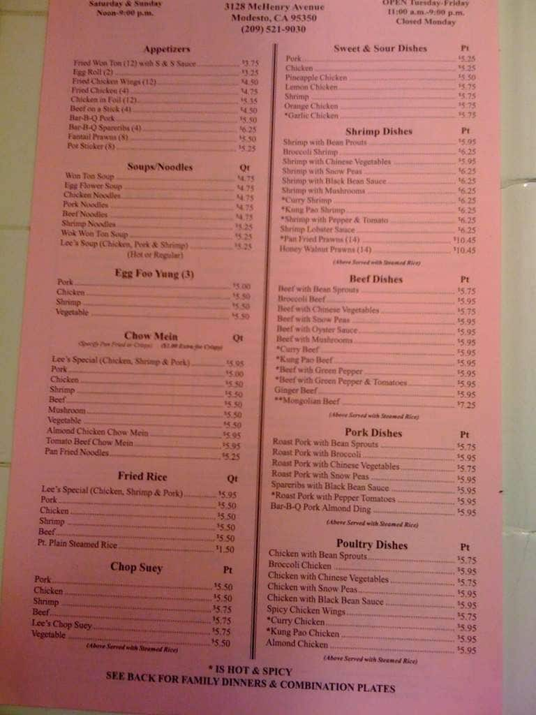 No 1 Chinese Kitchen Menu