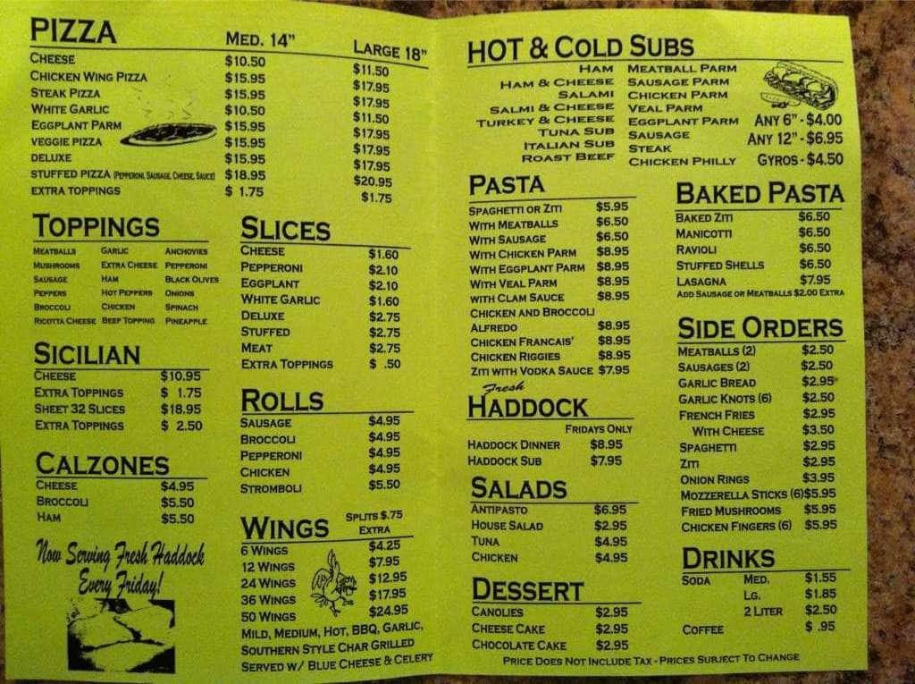 Menu at Sami's Pizza pizzeria, Bridgeport