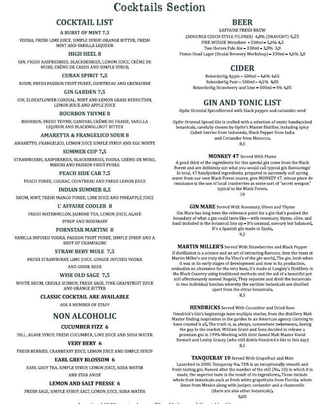 L'Affaire Menu, Menu for L'Affaire, Wandsworth, London - Zomato UK