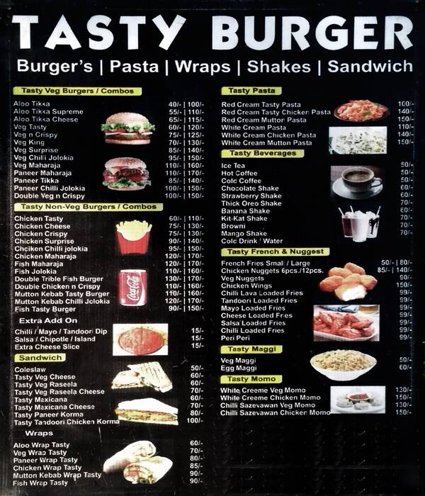 Tasty burger deals menu