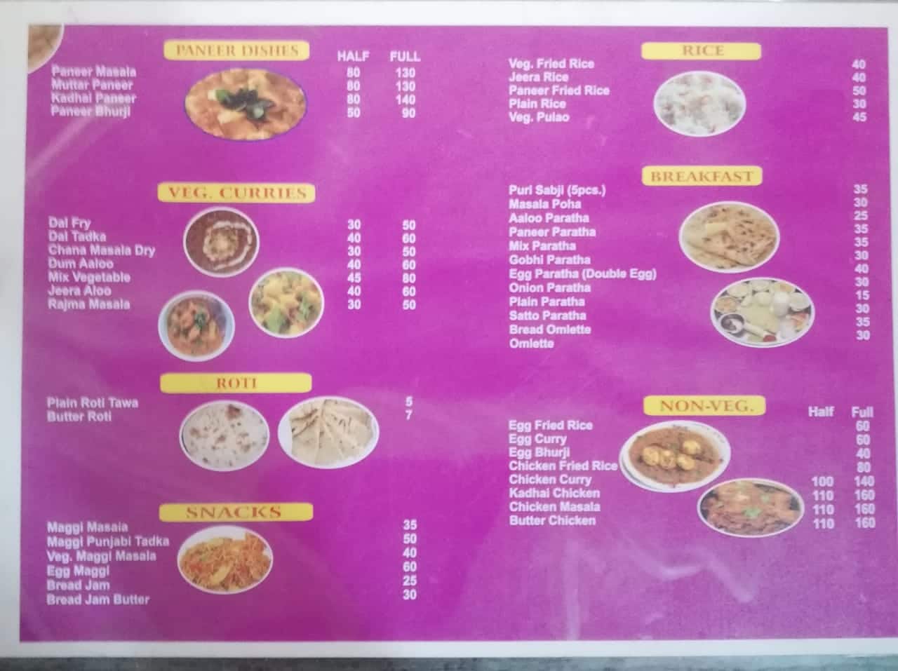 Menu of Ramu Rasoi, Kalkaji, New Delhi