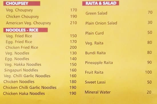 Raj Foods menu
