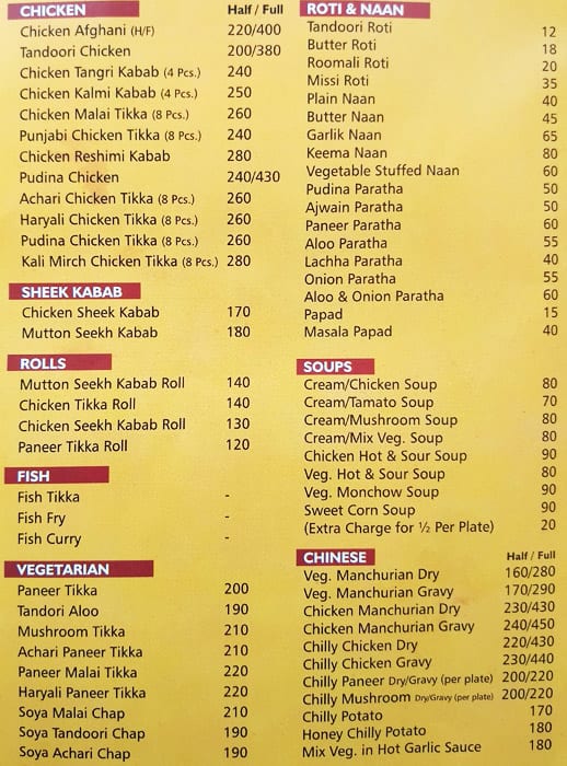 Raj Foods menu