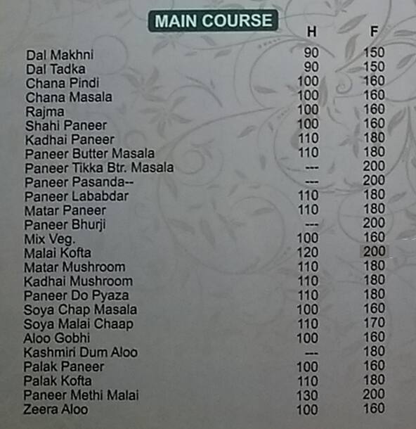 Swastik Pure Veg. menu