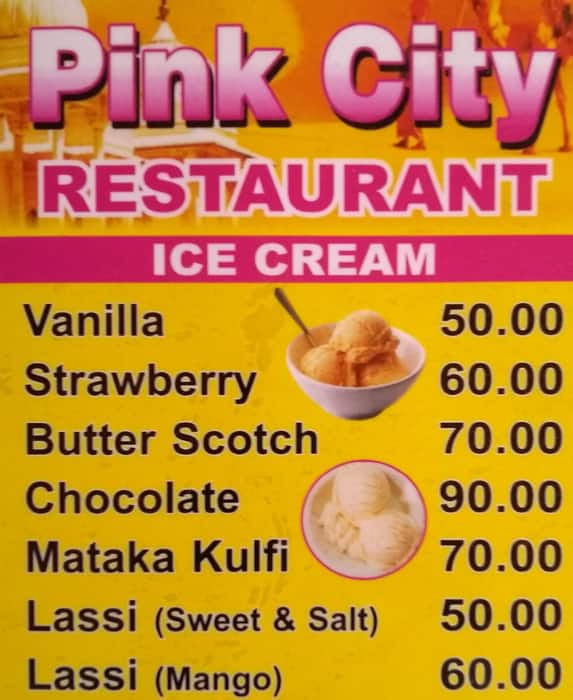 Pink City Restaurant menu