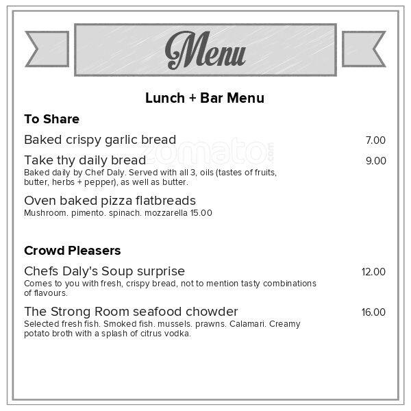 The Strong Room Restaurant Bar Menu Menumania Zomato