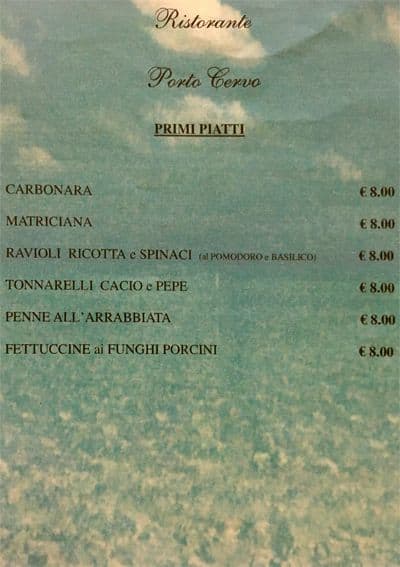 Menu di Porto Cervo 