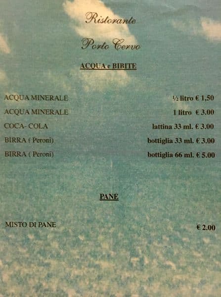 Menu di Porto Cervo 