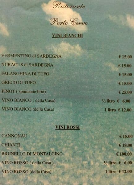 Menu di Porto Cervo 