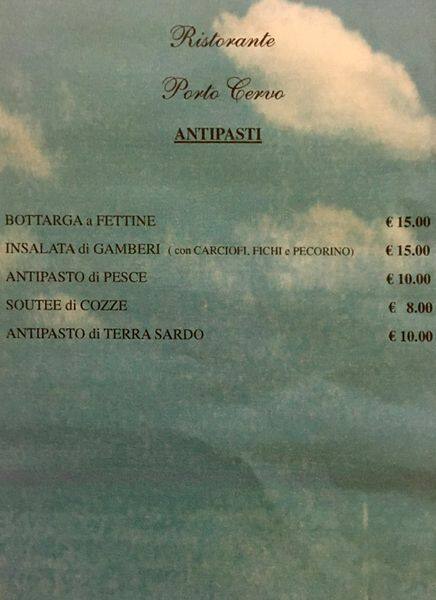 Menu di Porto Cervo 