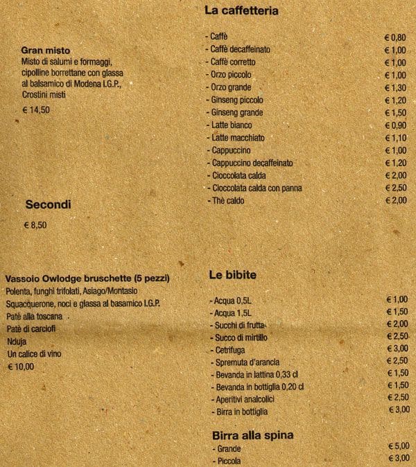 Menu di Owlodge 