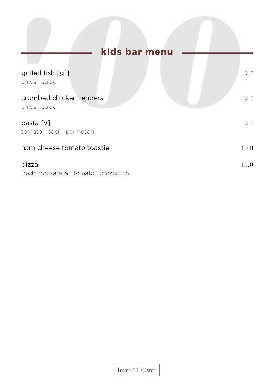 Menu at hundred acre bar, Brisbane City