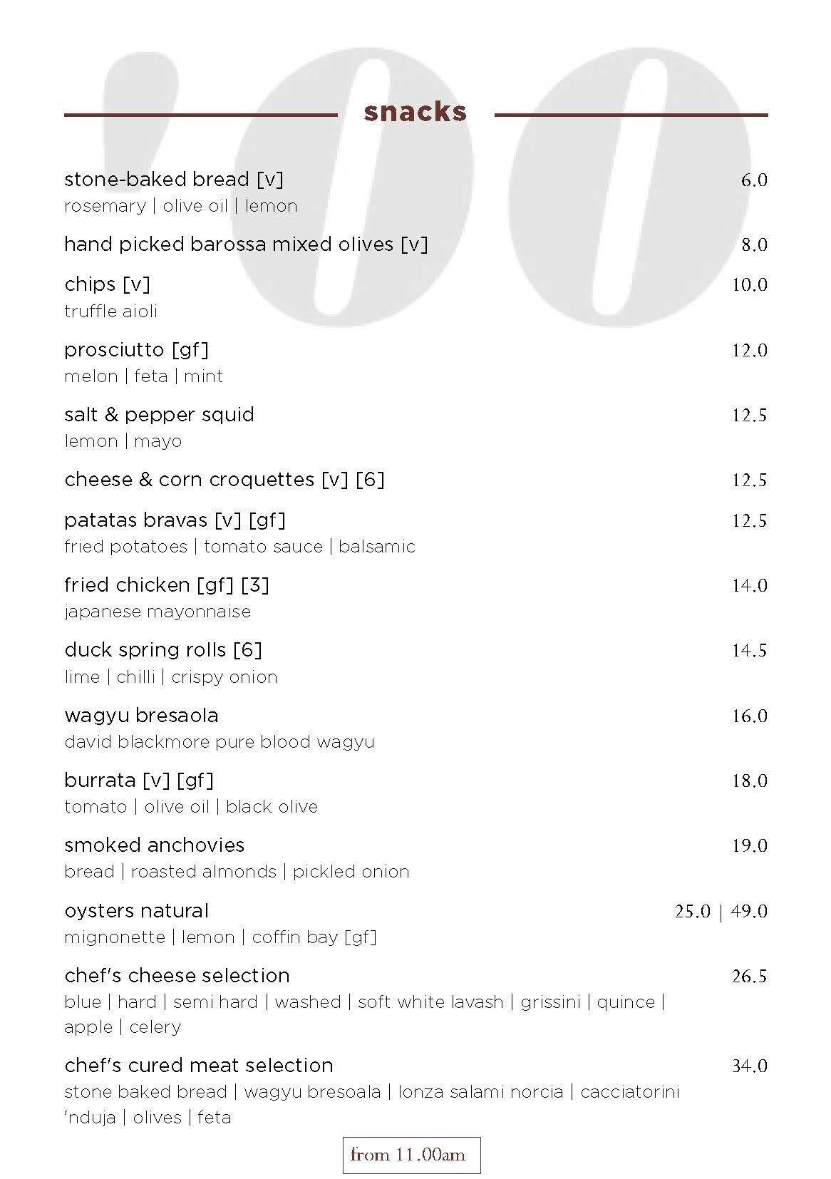 Menu at hundred acre bar, Brisbane City