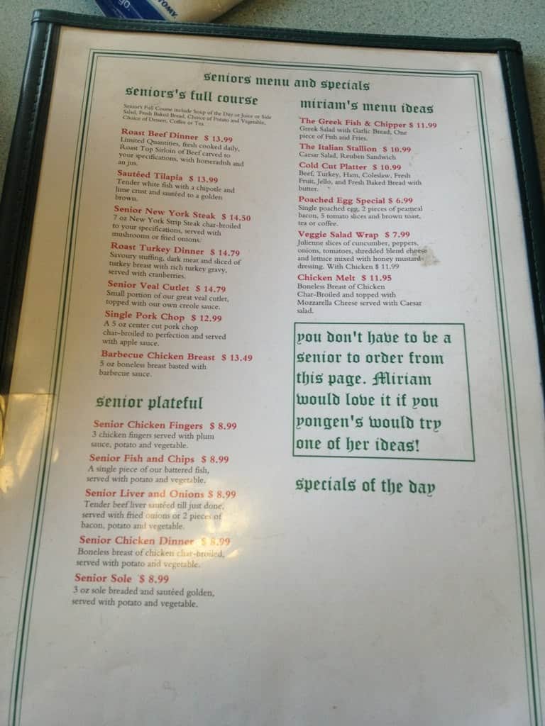 Menu at The Sherwood restaurant, Brantford