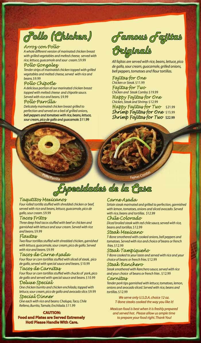 Menu at Happy Mexican restaurant, Memphis, Winchester Rd