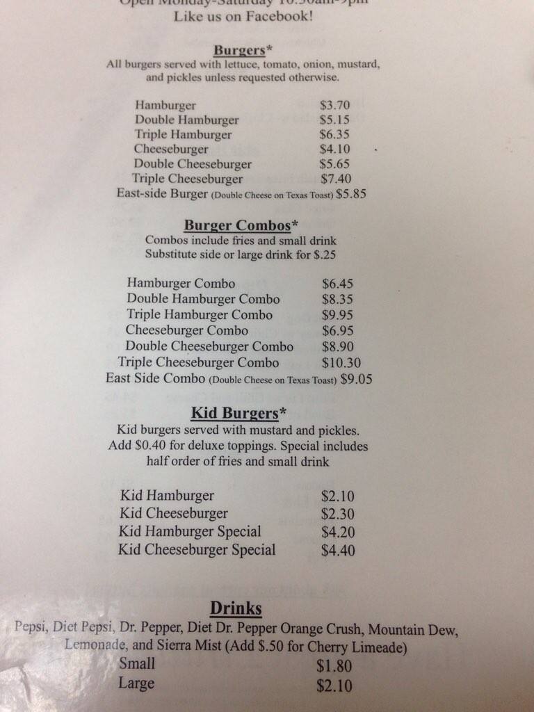 Menu at LindaMar Hamburgers fast food, Tulsa