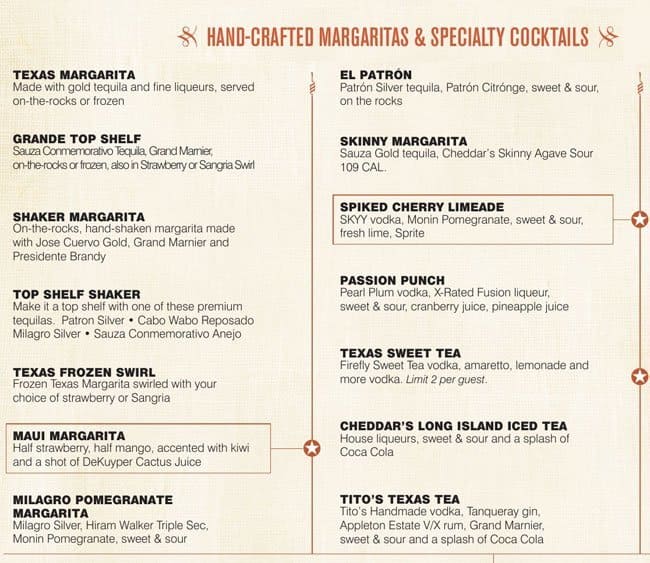 Menu at Cheddar's Scratch Kitchen restaurant, Elizabethtown, N Dixie Ave