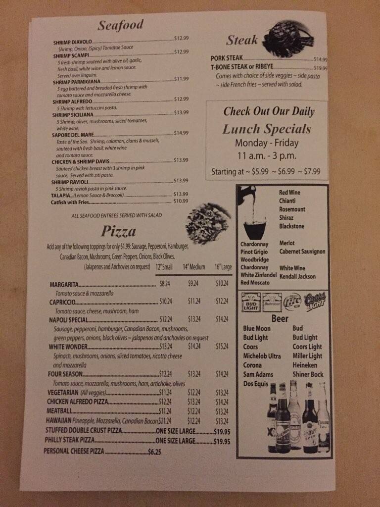 Menu at Frenki's Capriccio restaurant, Azle