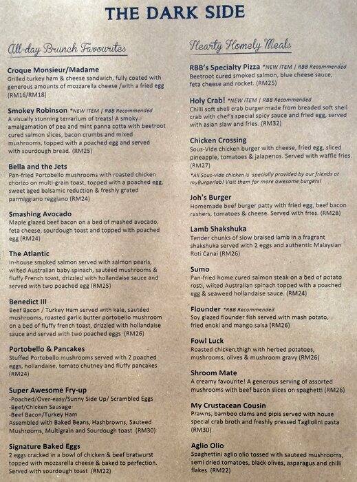 The Red Beanbag Menu, Menu for The Red Beanbag, Jalan Dutamas, Kuala