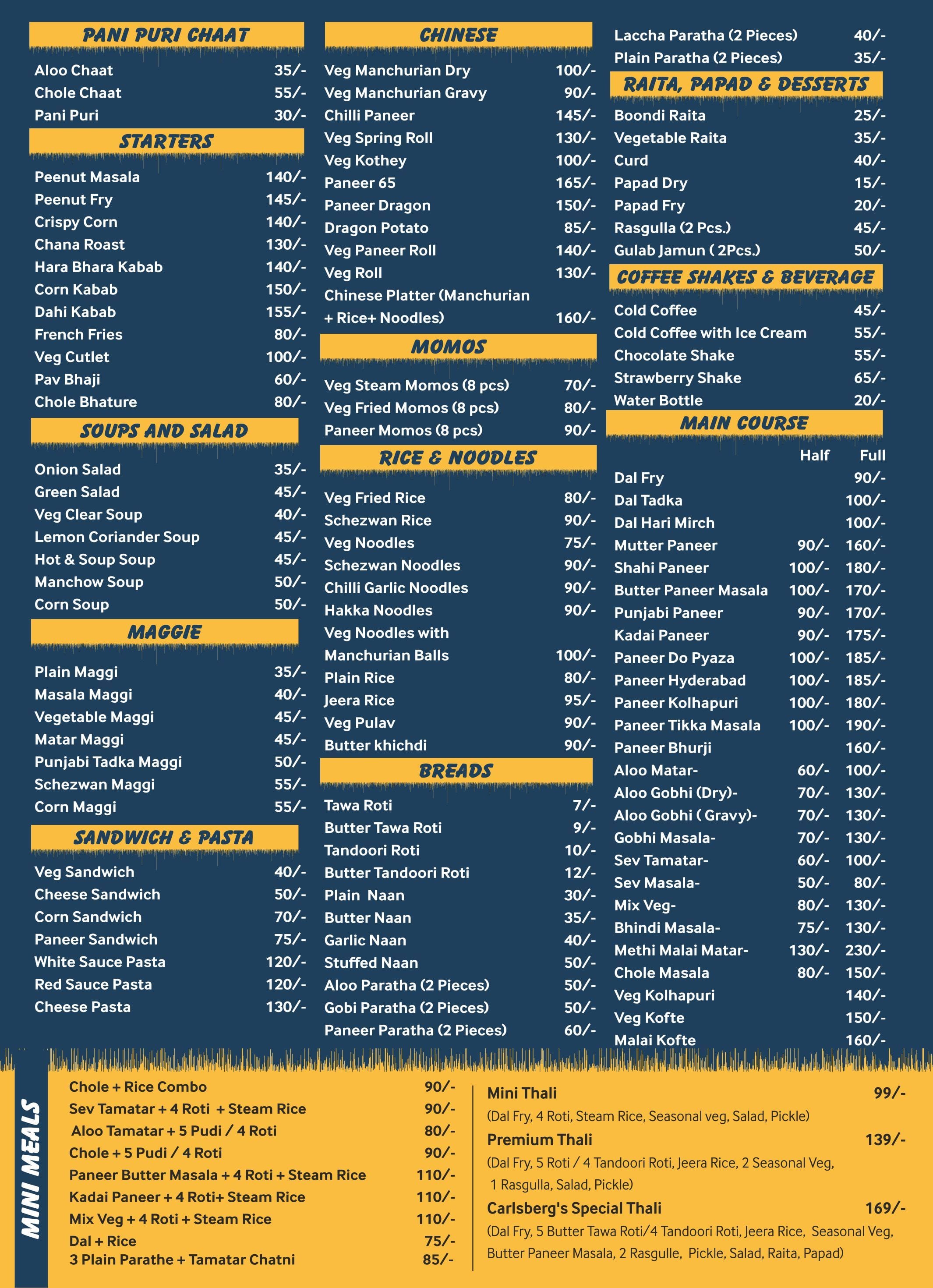 Menu of The Carlsberg Cafe & Restaurant, Habib Ganj, Bhopal