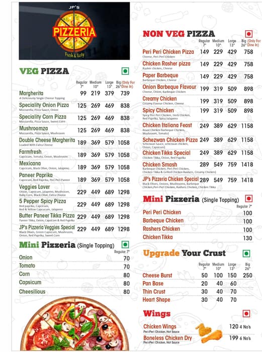 Menu of JP's Pizzeria Lonavala, Lonavala, Pune