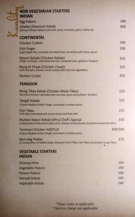 Kwality Restaurant menu
