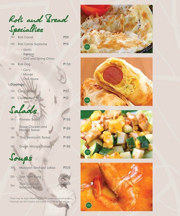 Menu at Banana Leaf restaurant, San Juan