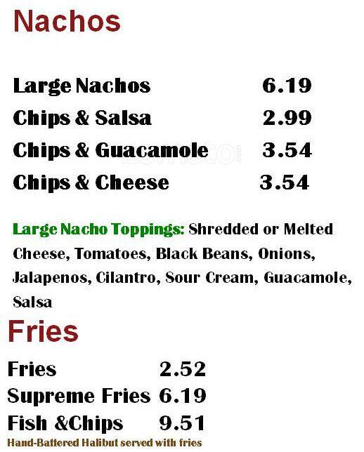 Menu de Burrito Masters