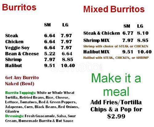 Menu de Burrito Masters