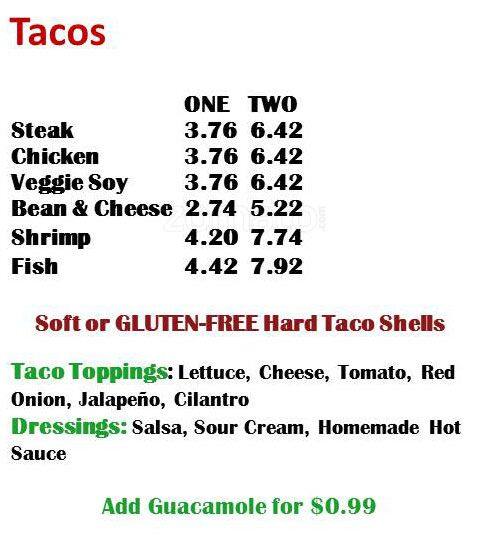 Menu de Burrito Masters