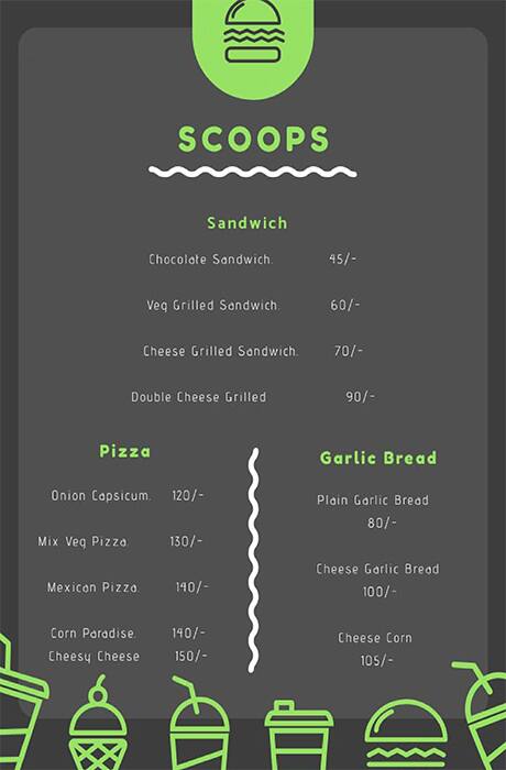 Scoops Ice Cream menu