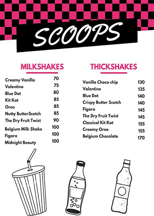 Scoops Ice Cream menu
