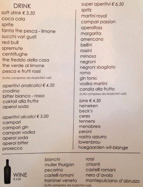 Bar Candia Speisekarte