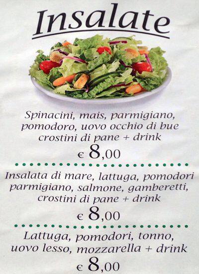Bar Candia Speisekarte