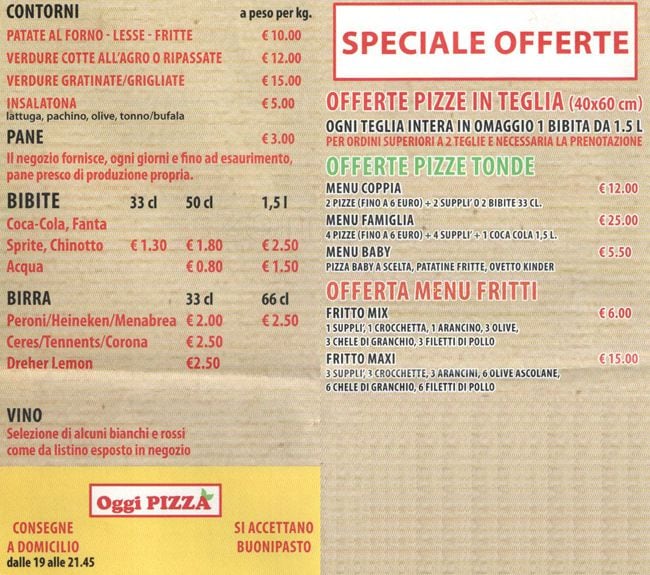 Oggi Pizza Speisekarte