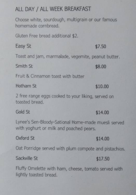 The Knife Shop Menu, Menu for The Knife Shop, Collingwood, Melbourne