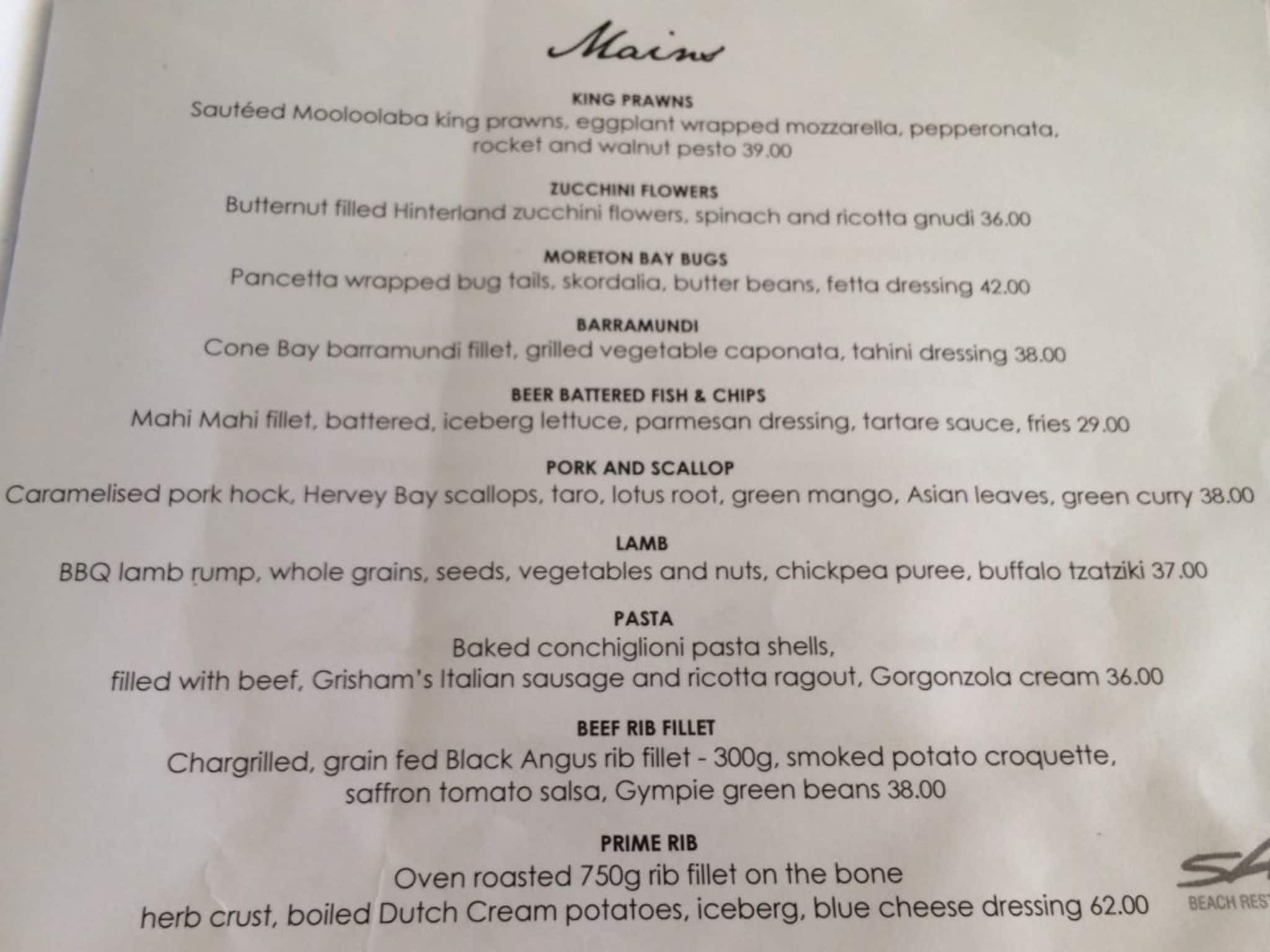 Sails Restaurant Menu, Menu for Sails Restaurant, Noosa Heads, Noosa