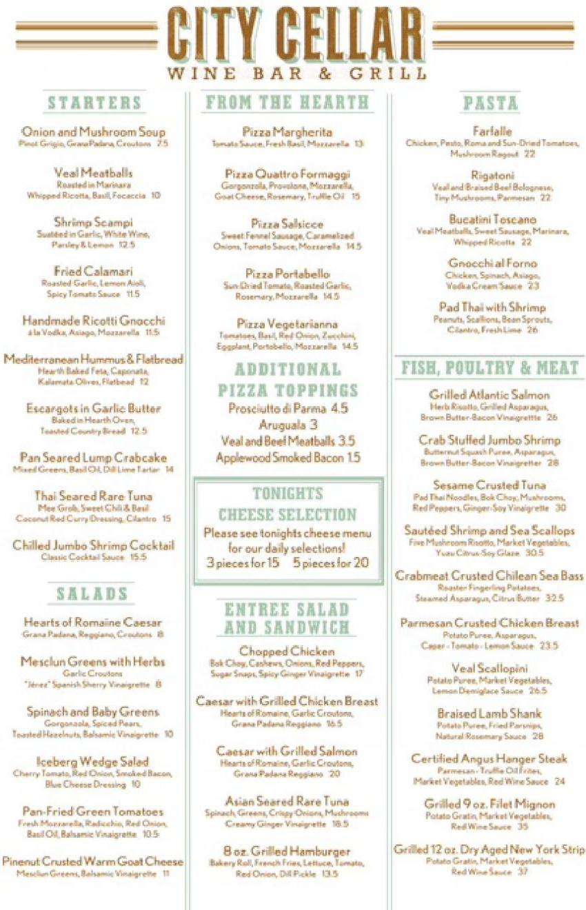 Menu at City Cellar Wine Bar & Grill, West Palm Beach