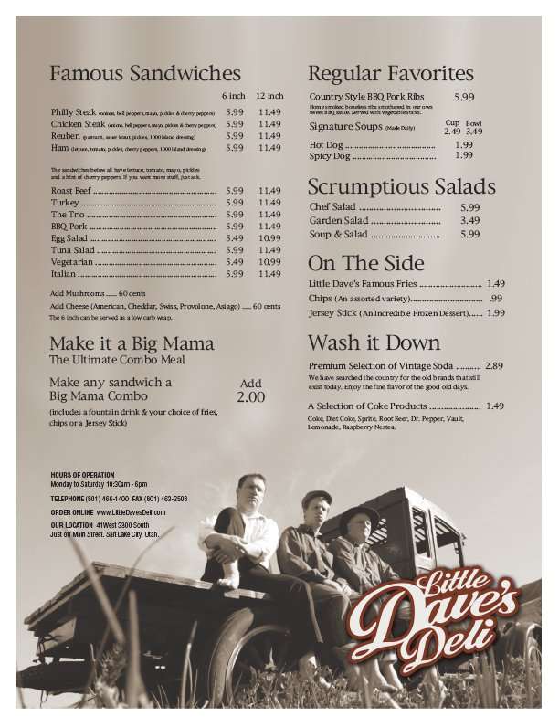 Little Dave's Deli Menu, Menu for Little Dave's Deli, South Salt Lake