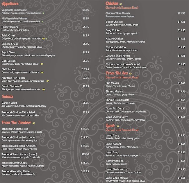 Menu at Cumin Flavor Of India restaurant, Tulsa