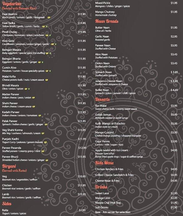 Menu at Cumin Flavor Of India restaurant, Tulsa