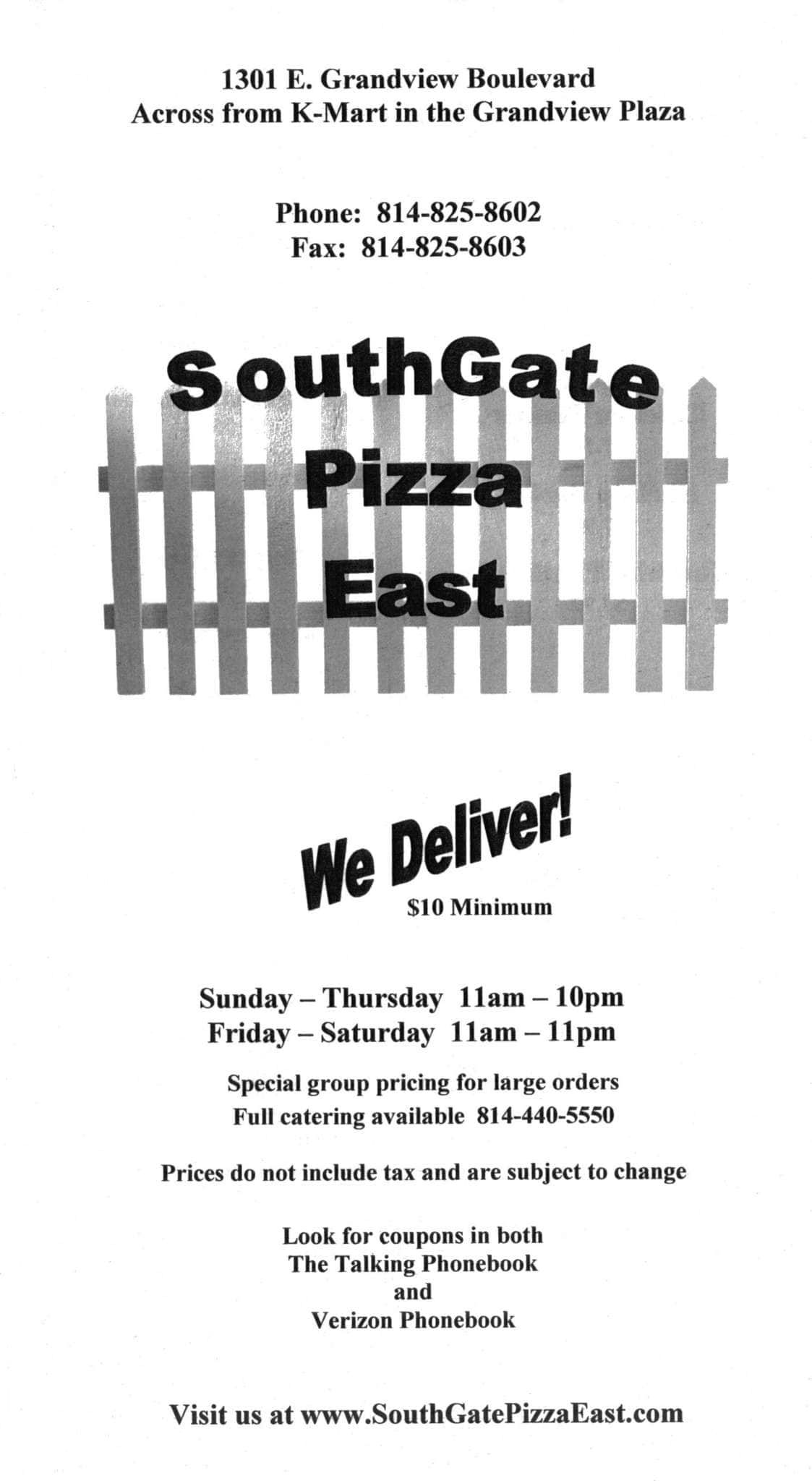 Southgate Pizza & Wings Menu Urbanspoon/Zomato